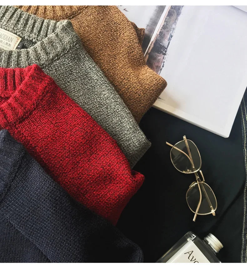 Men's Harajuku Pullover Sweater Patch Designs Knitted Sweatshirt Hip Hop Round Neck Pure Colour Causal Pullovers Men's Clothing