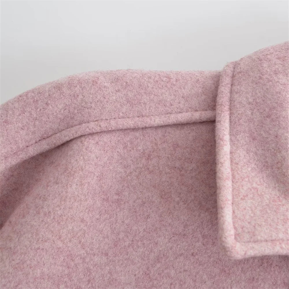 Casaco de lã feminino elegante e casual versátil de manga comprida e abotoamento simples