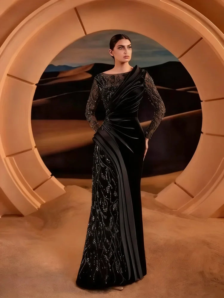 Elegant Olive Green Evening Dress Long Sleeve Sparkling Embroidered Mermaid Ball Dress Special Occasion Party Long Dress Custom
