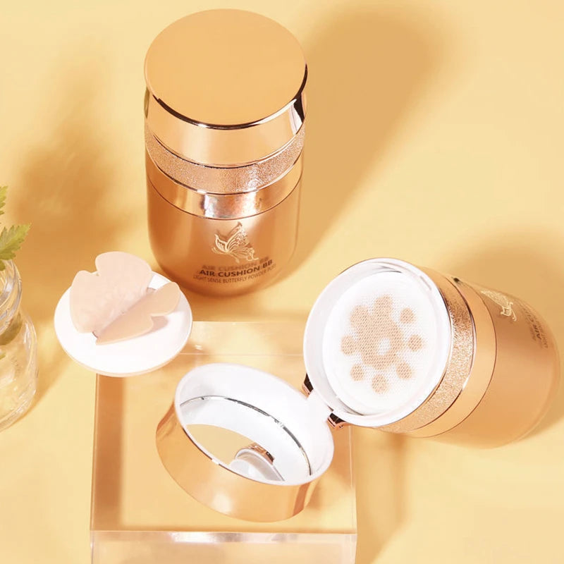 Air Cushion BB Cream Borboleta Pó Puff Base Hidratante Corretivo Clareador Controle de Oleosidade Maquiagem À Prova D'água Cosméticos