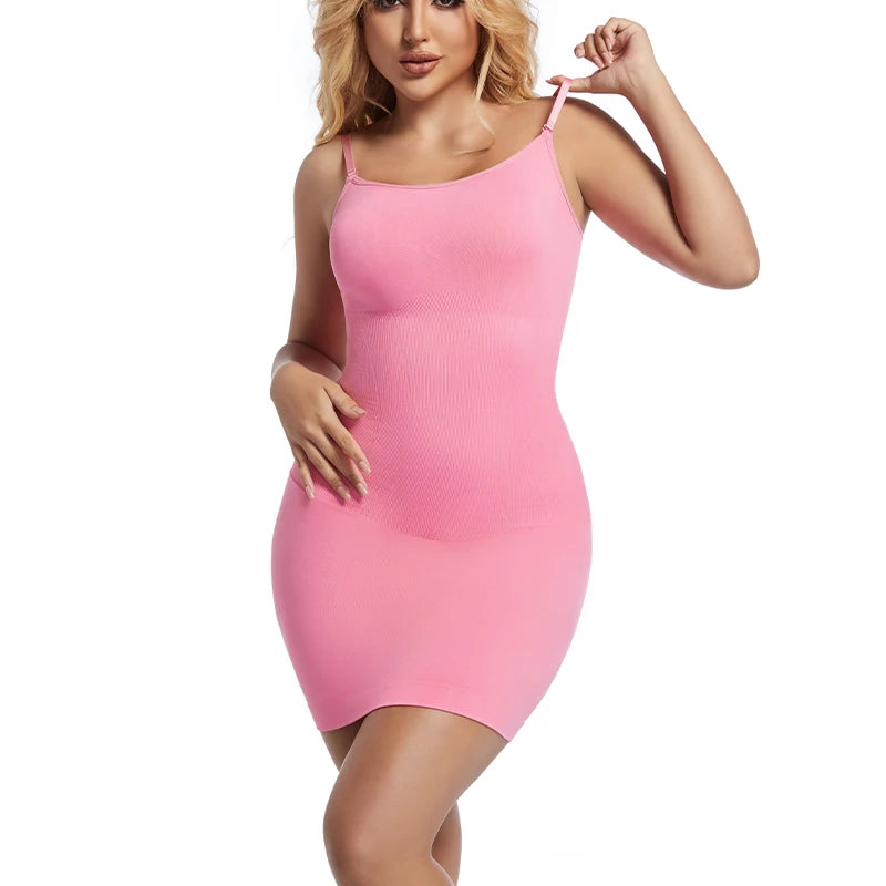 Women Shapewear Full Slip Tummy Control Scoop Neck Cami Mini Under Dress Smooth Body Shaper Seamless Spaghetti Straps Lingerie