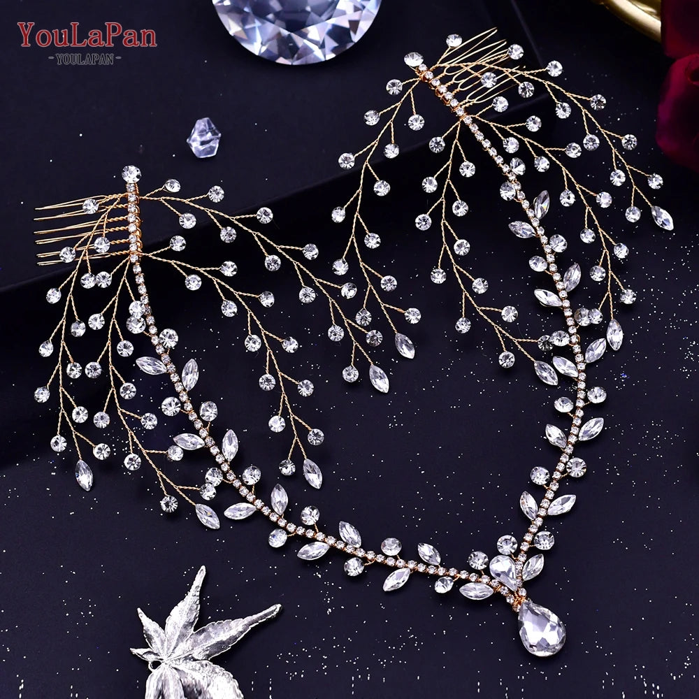 YouLaPan Crystal Forehead Headband for Women Brides Headpiece Party Wedding Hair Accessories Jewelry Bridal Headdress HP529