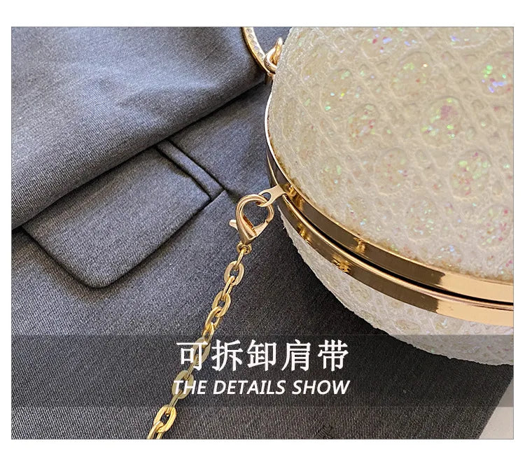 Sparkly Round Evening Purses for Women Shiny Diamonds Handbag Unusual Party Mini Small Bags Fashion Luxury Shoulder Bag Woman