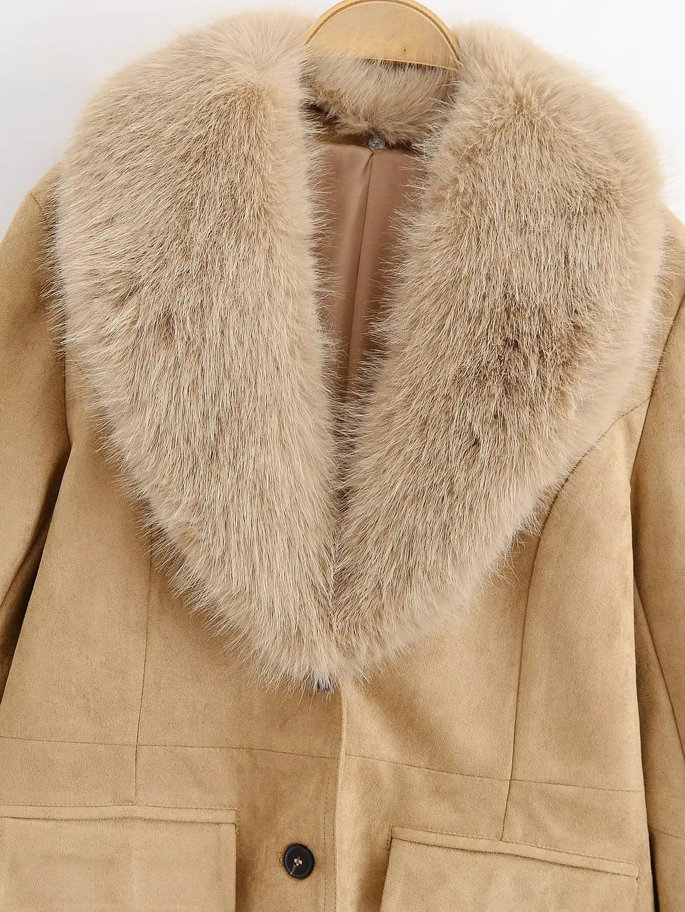 KONDALA Fall Fur Collar Suede Blazer Women's Elegant Buttons Slim Suit Jacket 2025 Autumn Fashion High Street Faux Fur Blazer