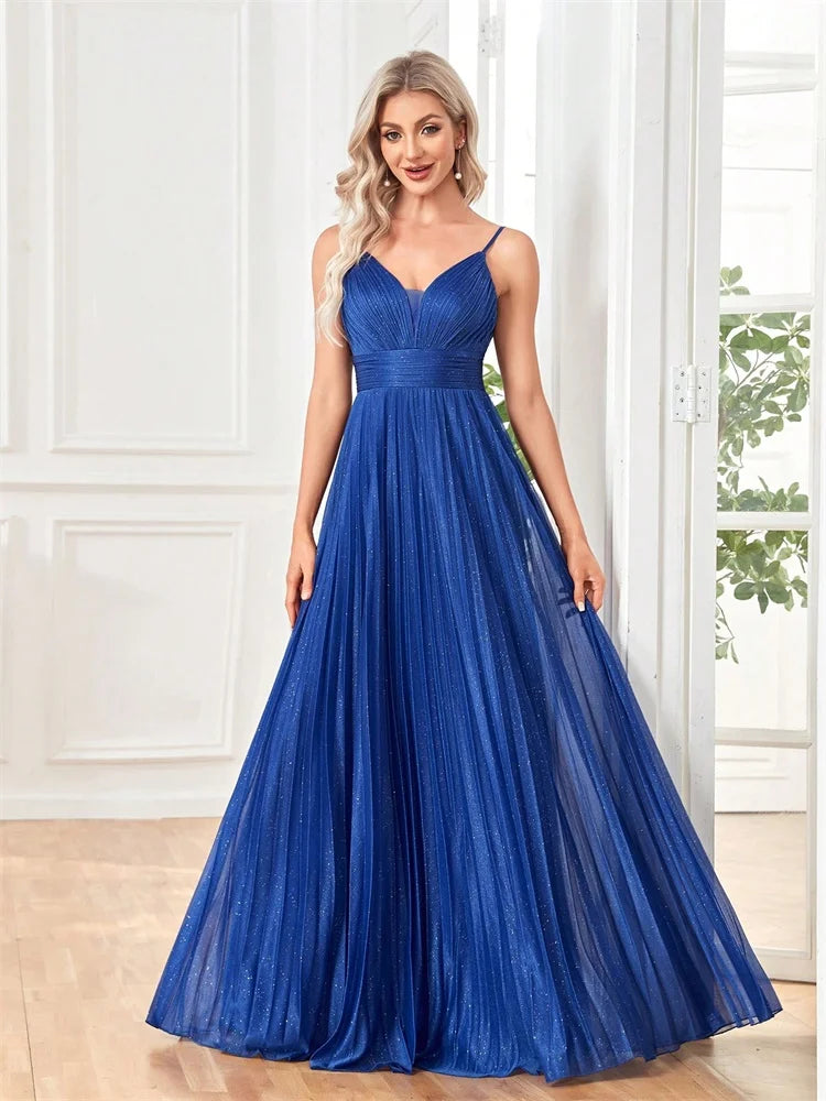 Elegant A-line Evening Dresses Luxury Floor Lenght Backless Formal Deep V-neck Women Caicktail Wedding Party Gowns