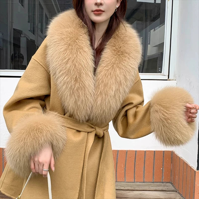 Luxury 2025 Real Fox Fur Collar And Cuffs Set for Women Winter Neck Warmer Fashion Scarf ShawlS Wrap Combo Large Size Furry Fur