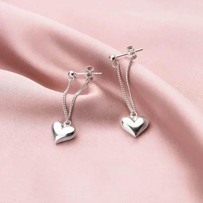 925 Sterling Silver Earrings for Women Heart Chain Earring Jewelry Prevent Allergy Party Accessories Gift Earrings for Women - CRAVO ROSE