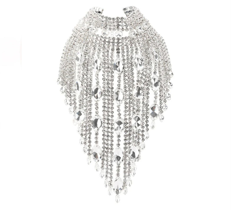 Luxury Long Tassel Choker Necklace Rhinestone Jewelry for Women Bohemian Geometric Crystal Statement Necklace Collar Accessories
