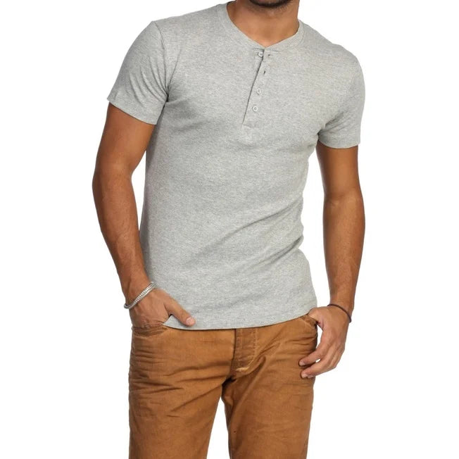 HENLEY Classic Slim Fit Short Sleeve Round collar GRAY MESCLE T-Shirt