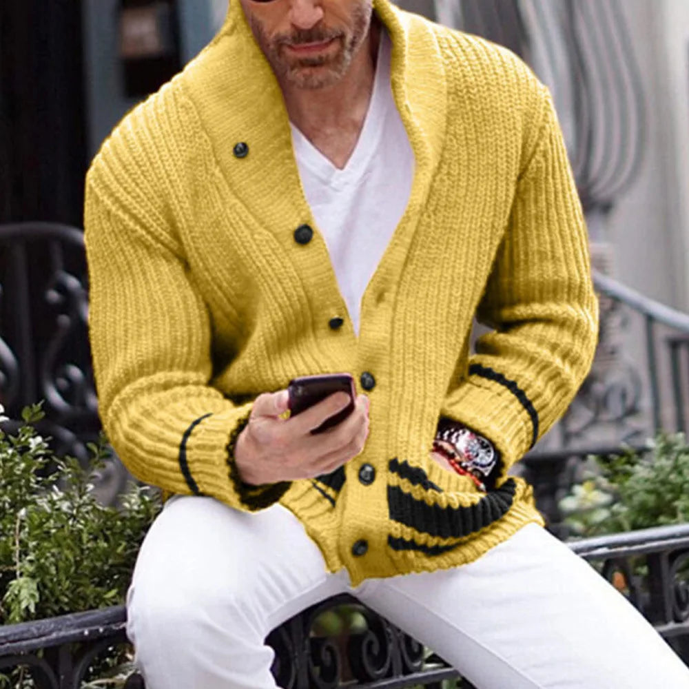 Coat Men Cardigan Sweaters Turn Down Collar Full Sleeve Coats Single Breasted Solid Stripped Open Stitch Autumn Winter Outerwear