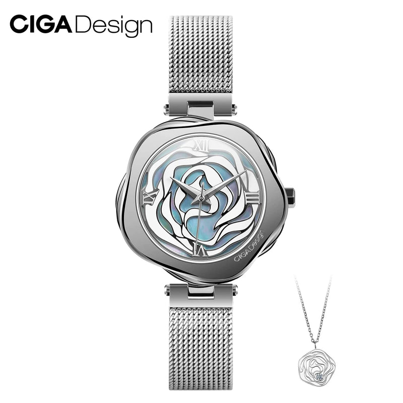 Relógio de pulso mecânico automático CIGA Design para mulheres, relógio de pulso feminino Dinamarca Rose ou relógio de pulso feminino de quartzo japonês, relógio da moda