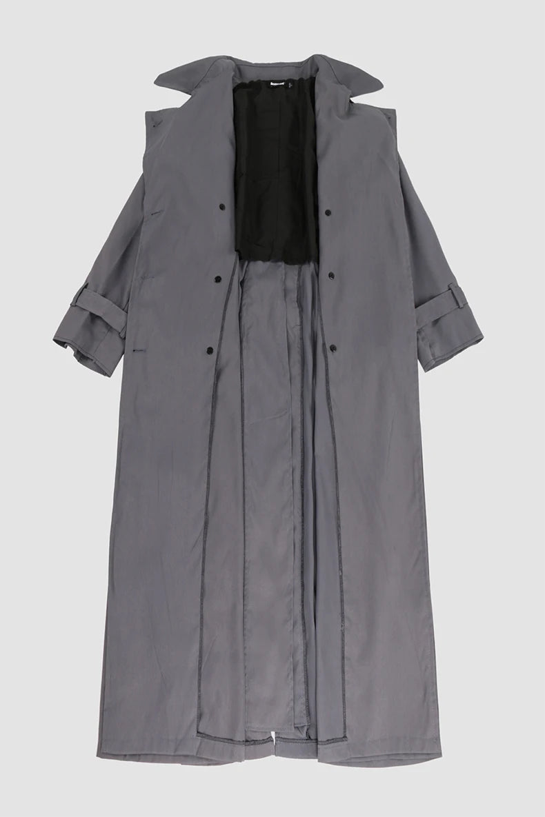 Nerazzurri Autumn Extra Long Oversized Khaki Flowy Soft Trench Coat for Women Back Slit Double Breasted Loose Casual Overcoat
