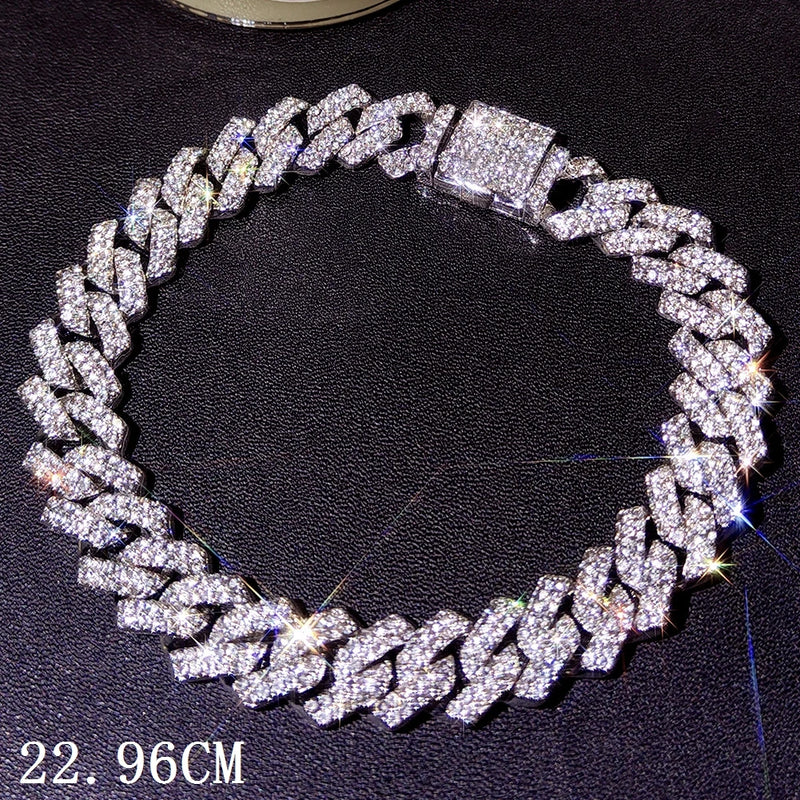 Fashion Bling Paved Rhinestone Prong Cuban Chain Bracelet for Women Men Hip Hop Iced Out Chunky Link Chain Bracelets New Jewelry