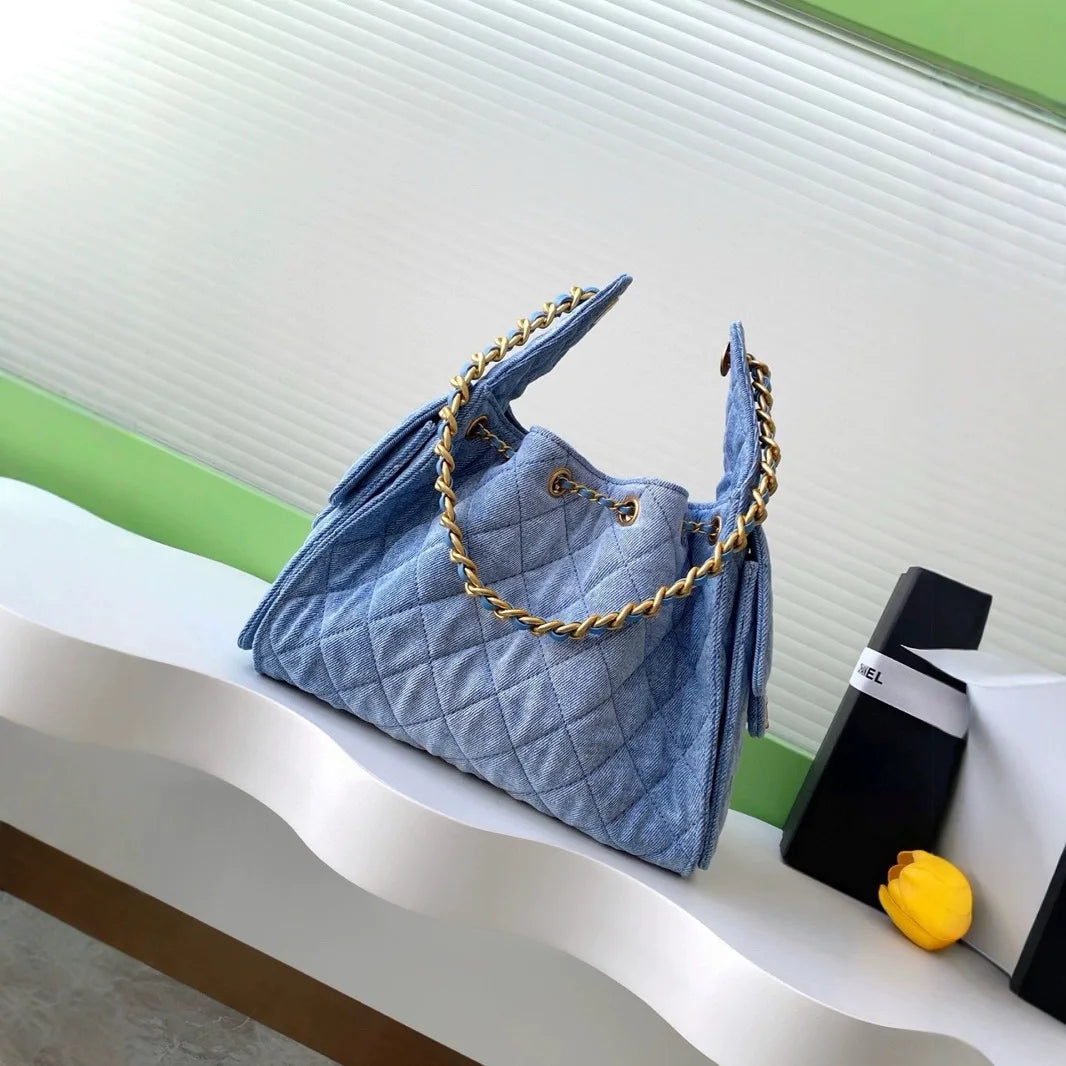 Vintage gradiente denim balde saco de ombro feminino elegante retro axilas saco rua tendência tamanho médio alça algodão macio - CRAVO ROSE