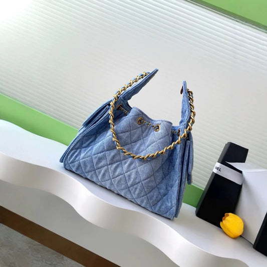 Vintage gradiente denim balde saco de ombro feminino elegante retro axilas saco rua tendência tamanho médio alça algodão macio - CRAVO ROSE