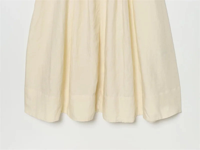 Women's Dress 2026 Summer New Beige Long-Sleeve Loose Tie-Decorated Long Dress Elegant and Graceful Beach Vacation