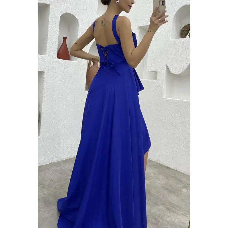 Elegant Fashion Sleeveless High Waist Hollow Out Ruffle Slit Evening Floor Length Dress Prom Gown Sexy Women Corset Party Dress - CRAVO ROSE