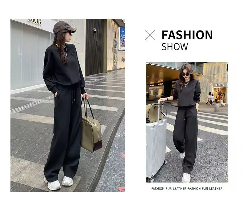 Loose Casual Fashion Sportswear Set for Women plus Size Autumn 2025 Trendy Sweatshirt Wide Leg Pants Two Piece Set