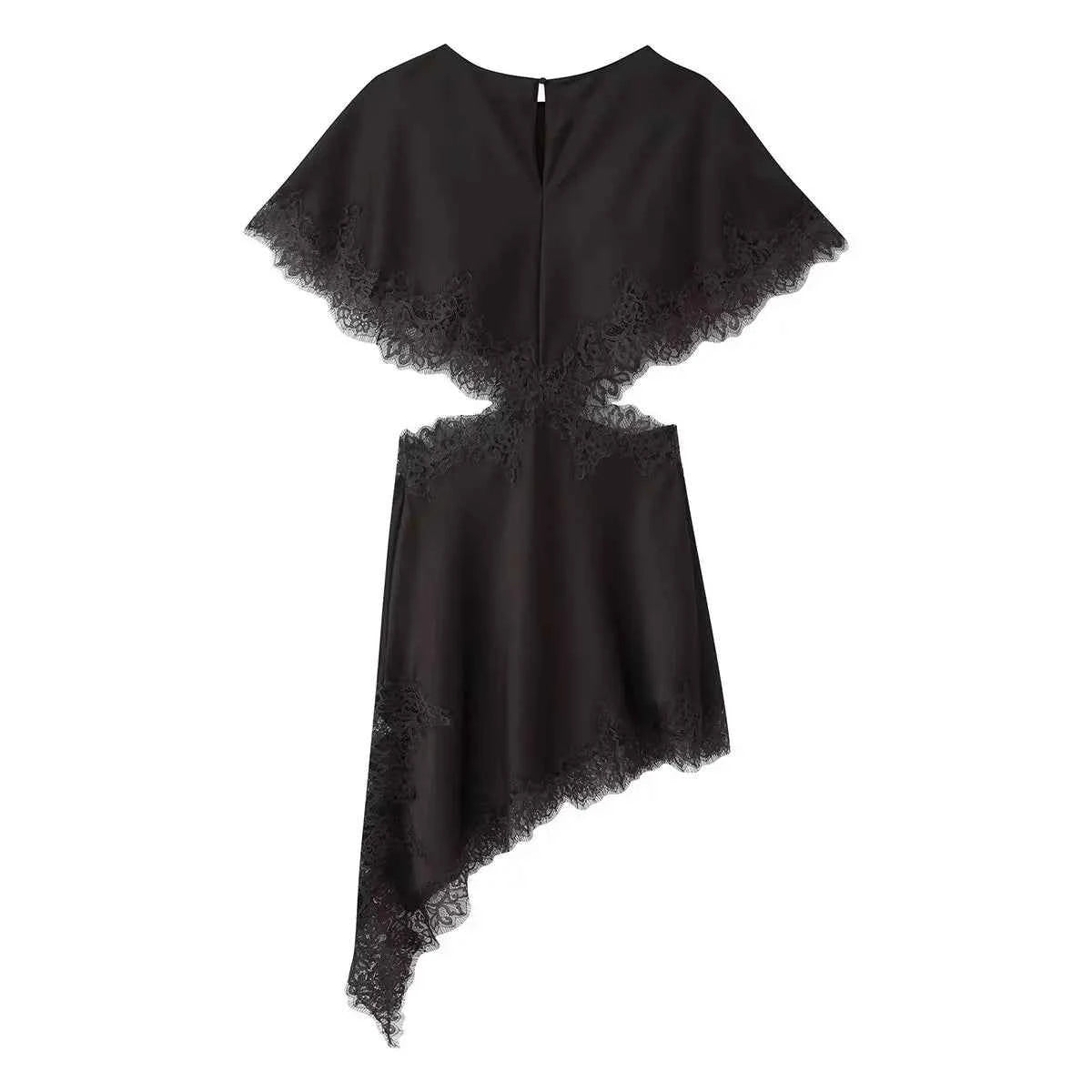 HH 2025 Women's Trendy Summer Mini Dresses Waist Hollow Out Back Zipper Vinatge O-Neck Short Sleeve Elegant Slim Stian Dresses