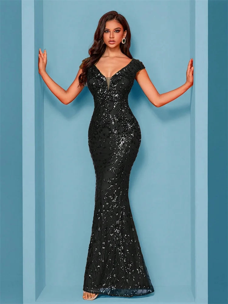 Lucyinlove Elegant Champagne Evening Dress For Women Long 2024 Luxury Mermaid Formal Sequins Prom Wedding Party Cocktail Dresses