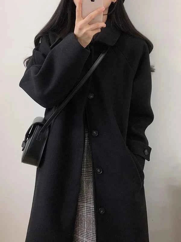 Autumn Winter Korean Style Loose Woolen Coat 2025 Slimming Knee-Length Tweed Women's Mid-Length Elegant Outerwear