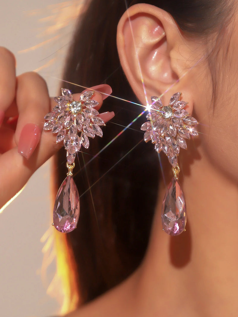 Design sense of personality exquisite colorful full of diamonds drop earrings fashion light luxury temperament match earrings