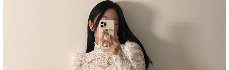 Fleece Lined Lace Base Shirt Women's Autumn Winter Hollow out Mesh Top Trendy Commute Style High Neck Long Sleeve  Color