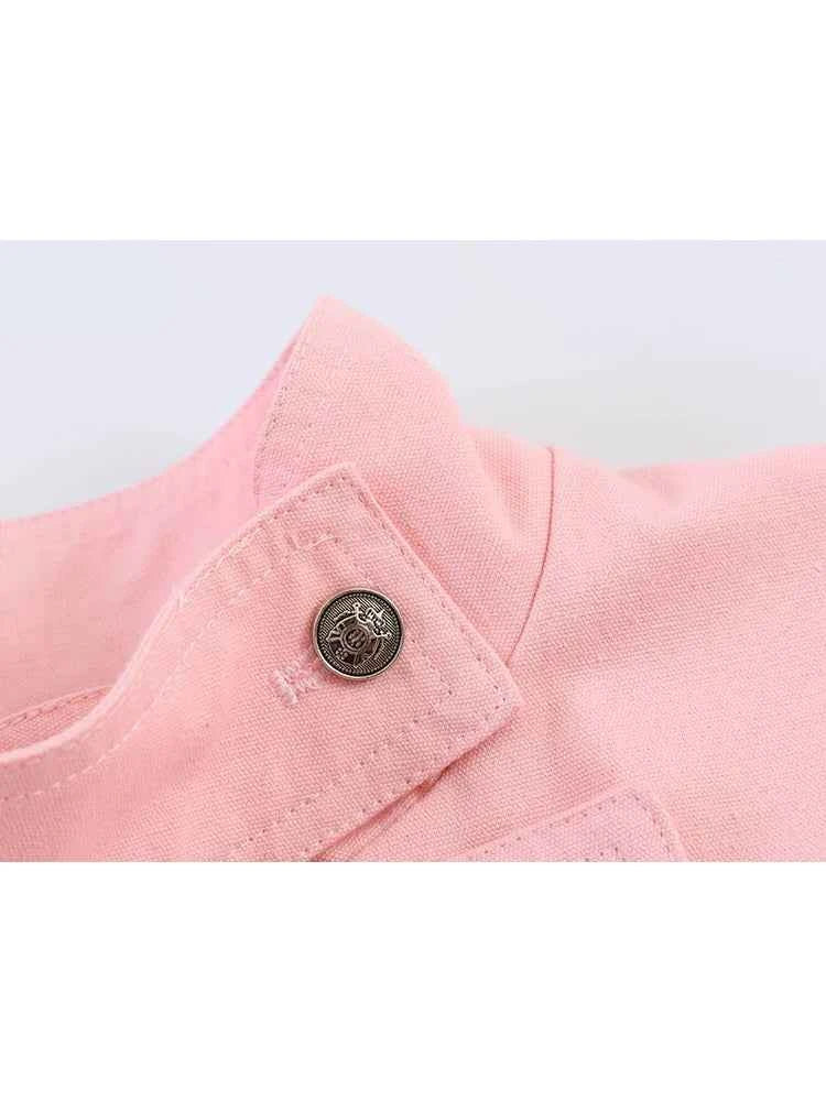 TFMLN Women Pink Stand-up Collar Jacket 2026 Trendy High Street Elegant Single-breasted Loose Coat Female Chic Outerwear ﻿
