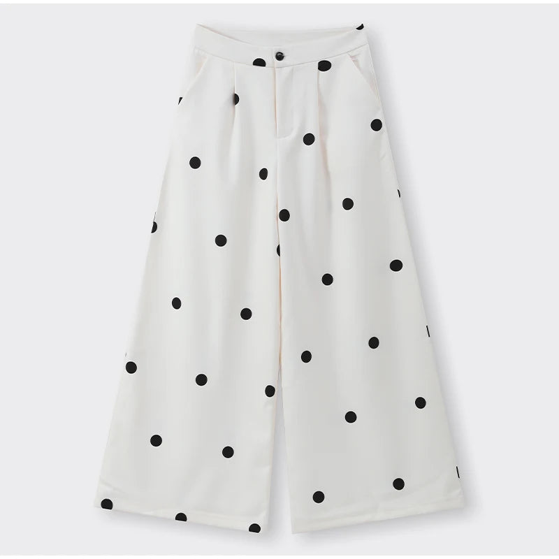 Women Fashion Polka Dot Wide Leg Pant 2 Piece Set Sexy Off Shoulder Sleeveless Vest Tops Suit 2025 New Vocation Streetwear