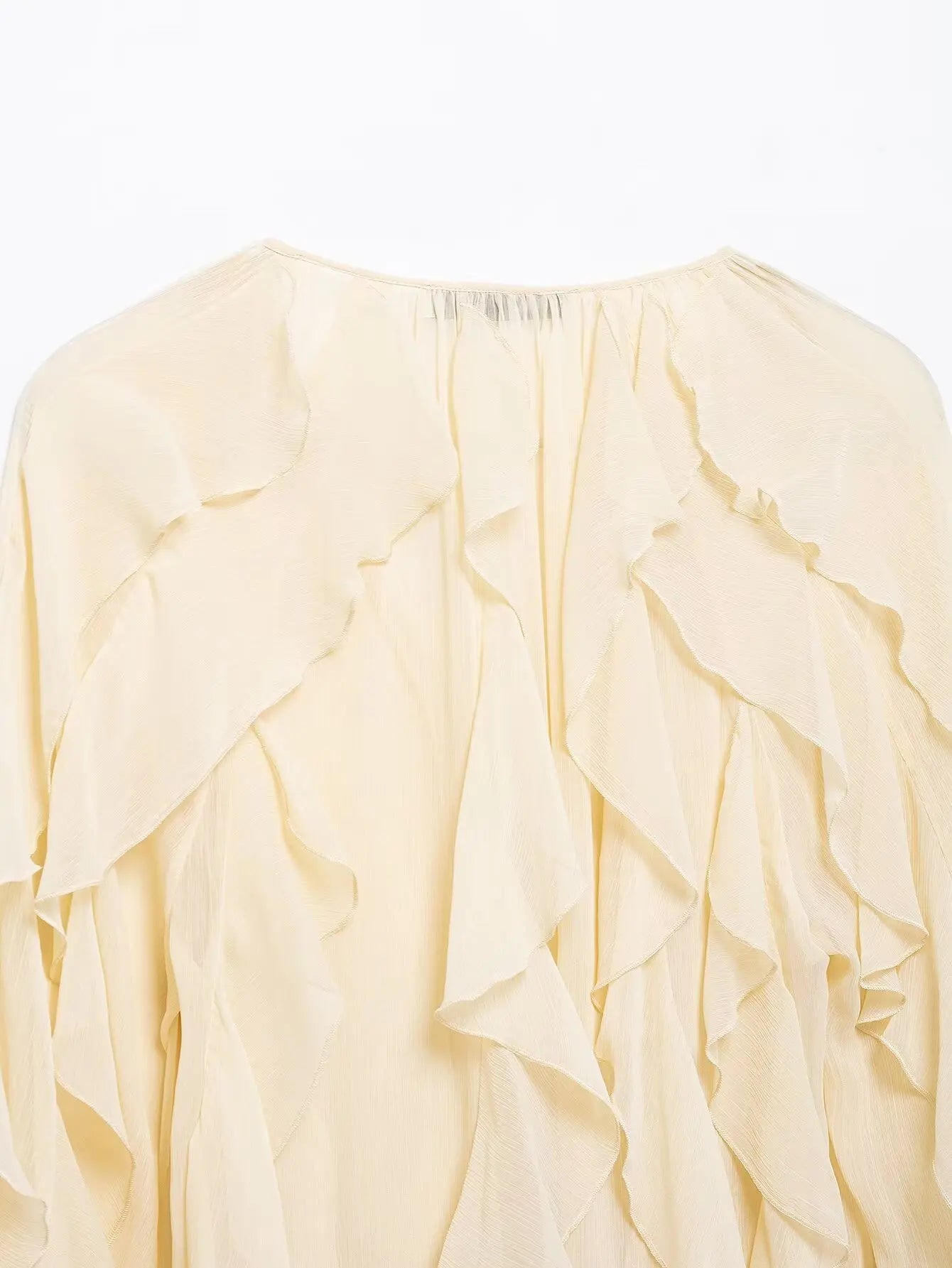 Camisa feminina casual com babados, solta, com cadarço, decote em V, blusas femininas para primavera de 2025