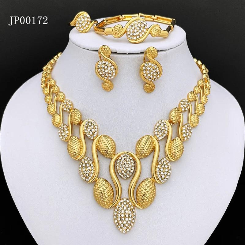 Luxury Dubai Gold Color Jewelry Set For Women Necklace Earrings Bracelet And Ring 4pcs Full Jewelry Set Spiked Shape Design - CRAVO ROSE