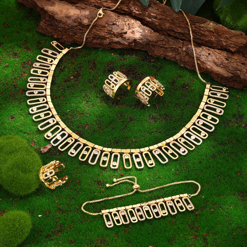 Conjunto de joias de casamento de zircônia cúbica, conjunto de 4 peças para noivas, conjunto de joias femininas, reprodução de marca de joias