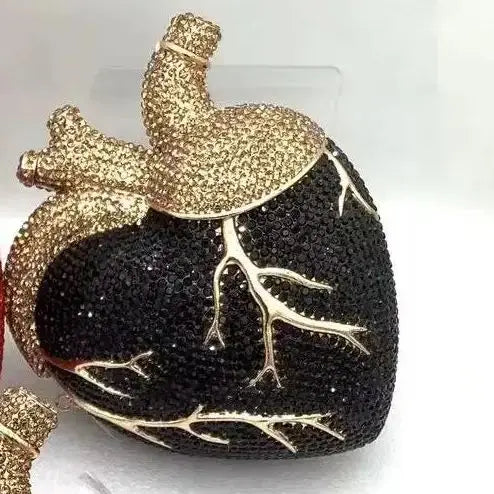 XIYUAN Red Heart Shaped Rhinestone Evening Bag Women Luxury Unique Wedding Party Dress Handbags Gold Crystal Bridal Clutch Purse