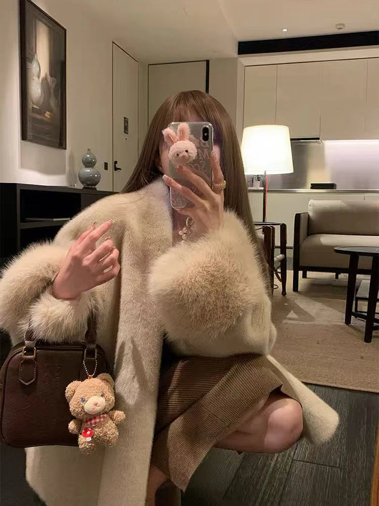 Faux Mink Fur Coat for Women Winter Thick Loose Hairy Casual Jacket Y2K Fashion Streetwear Long Sleeve Warm Fur Outerwear