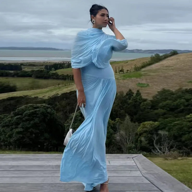 Vestido longo urbano feminino, sexy, plissado, estilo império, sem mangas, assimétrico, vestidos femininos, primavera/verão 2025, robe feminino chique