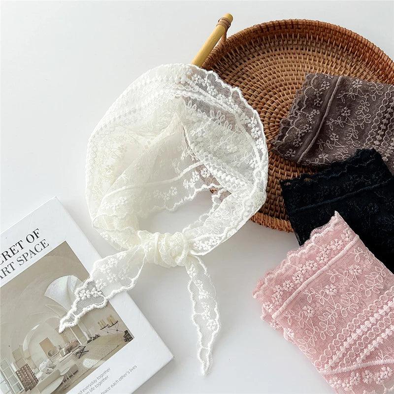 Hollow Lace Triangle Scarf Head Wrap Scarf Office Lady Wrist Hair Tie Bandana Kerchief Women Girl Headscarf Headband Hair Band - CRAVO ROSE