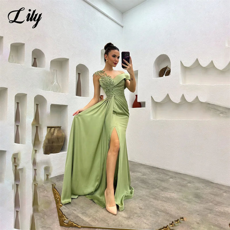 Lily Side Split Elegant Sexy Wedding Party Dress Stain Beading Celebrity Dresses Trumpet Special Occasion Dresses robes du soir - CRAVO ROSE