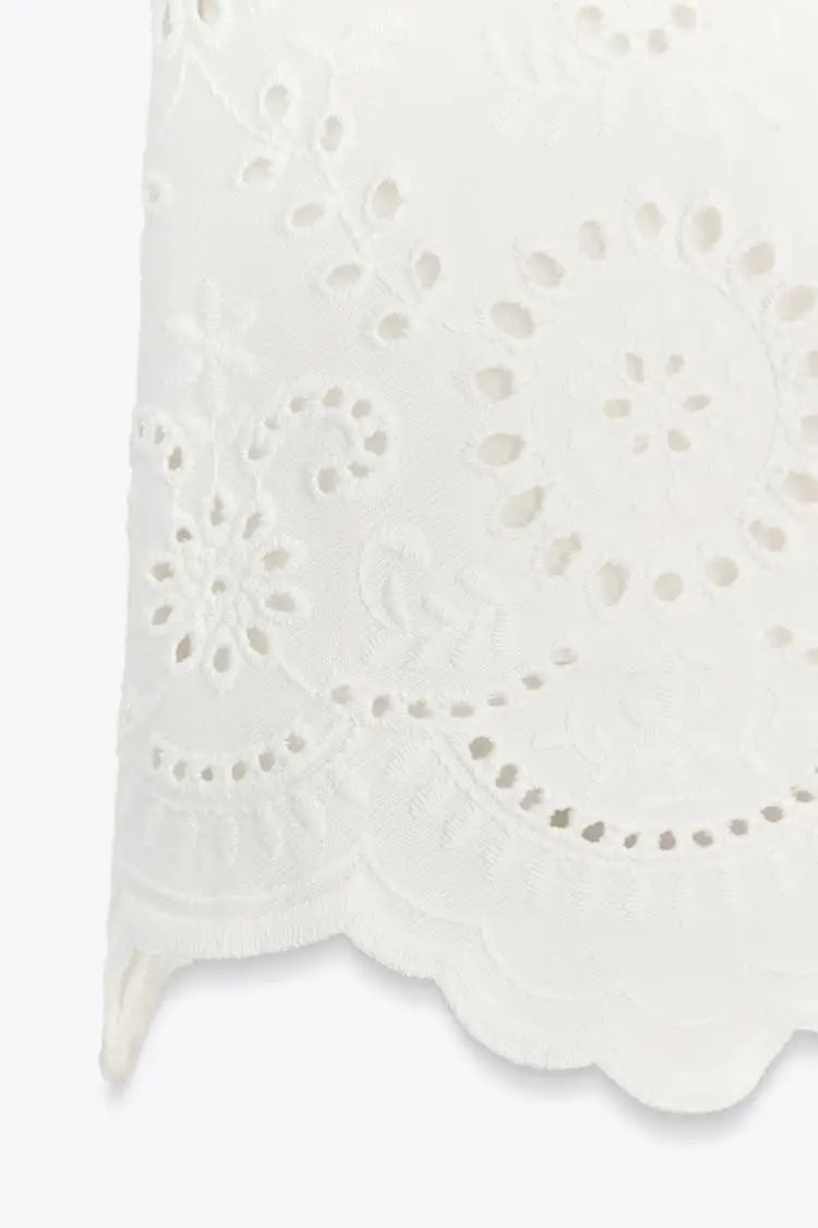 Embroidered Hollow out Vest Top 3356868 High Waist Skirt Pants 3357868 Faionable Two-Piece Set round Ne Button Closure ...