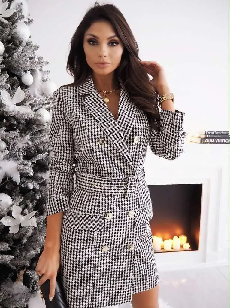 24 year popular eBay AliExpress Wish autumn and winter popular long sleeved belt colored suit dress jacket dress