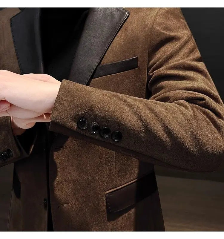 Jaqueta masculina de abotoamento único, nova, vintage, de grife de luxo, roupas de primavera de alta qualidade, ternos e blazers masculinos