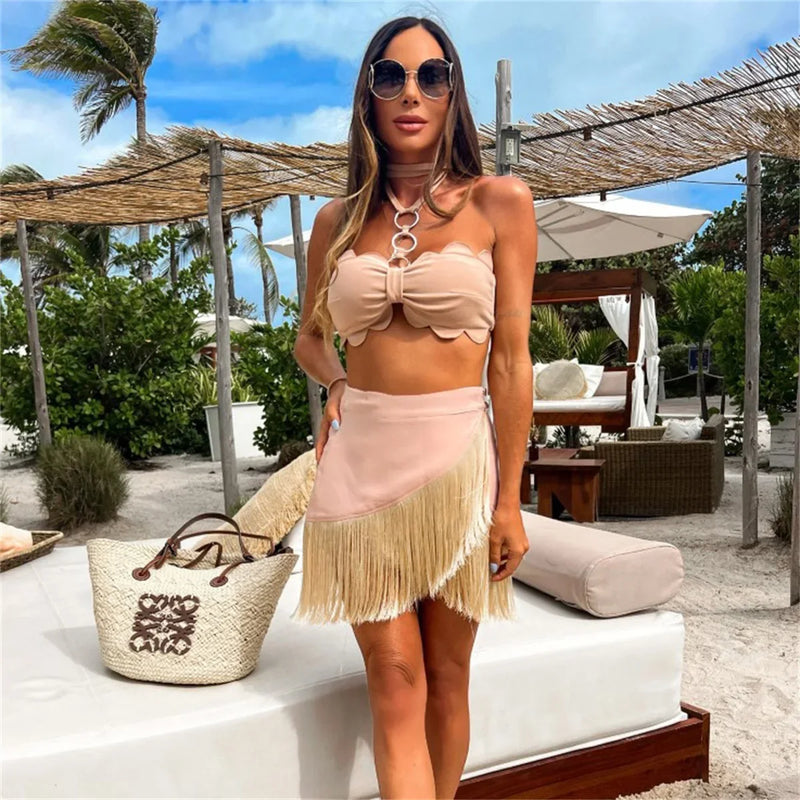 Black Beach Dress Women's Swimsuit Sexy Swimwear 2024 Bikini Skirt Female Kimono Beach Outing Pareo Beach Cover Up Bath Suits