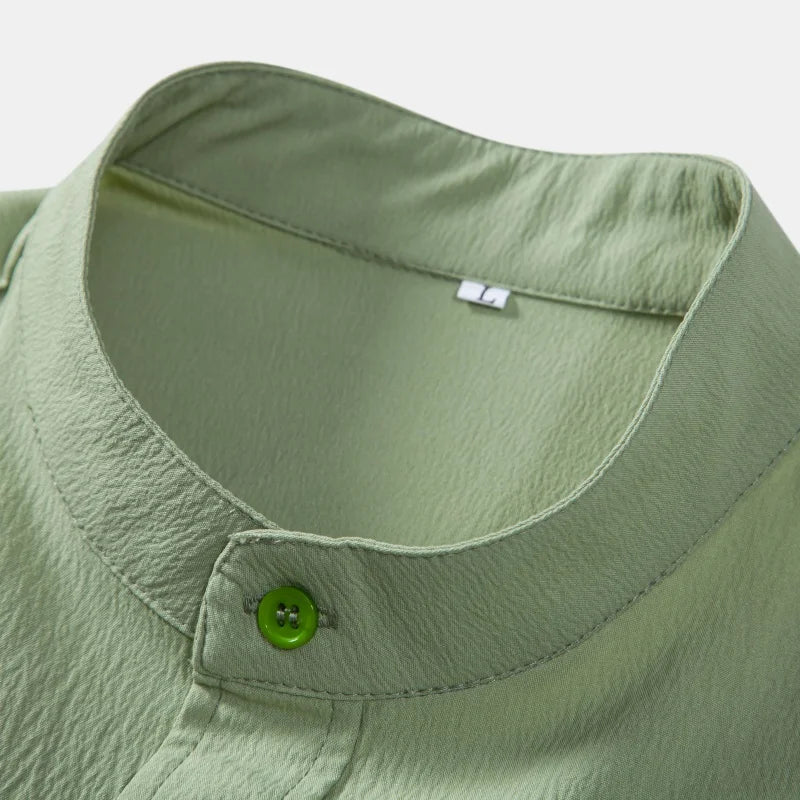 Cardigan casual de manga curta, cor sólida, gola alta, camisa para comércio exterior