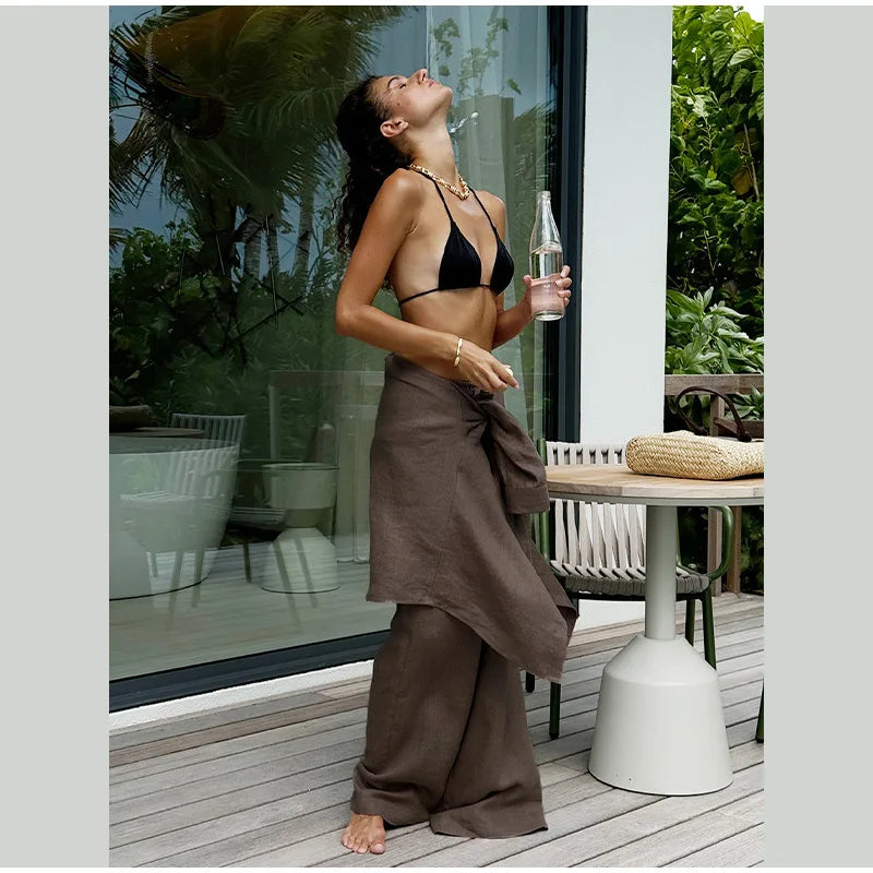 Conjunto casual de calças retas e soltas, moda primavera e outono, manga comprida, camisa de botão único, roupa chique