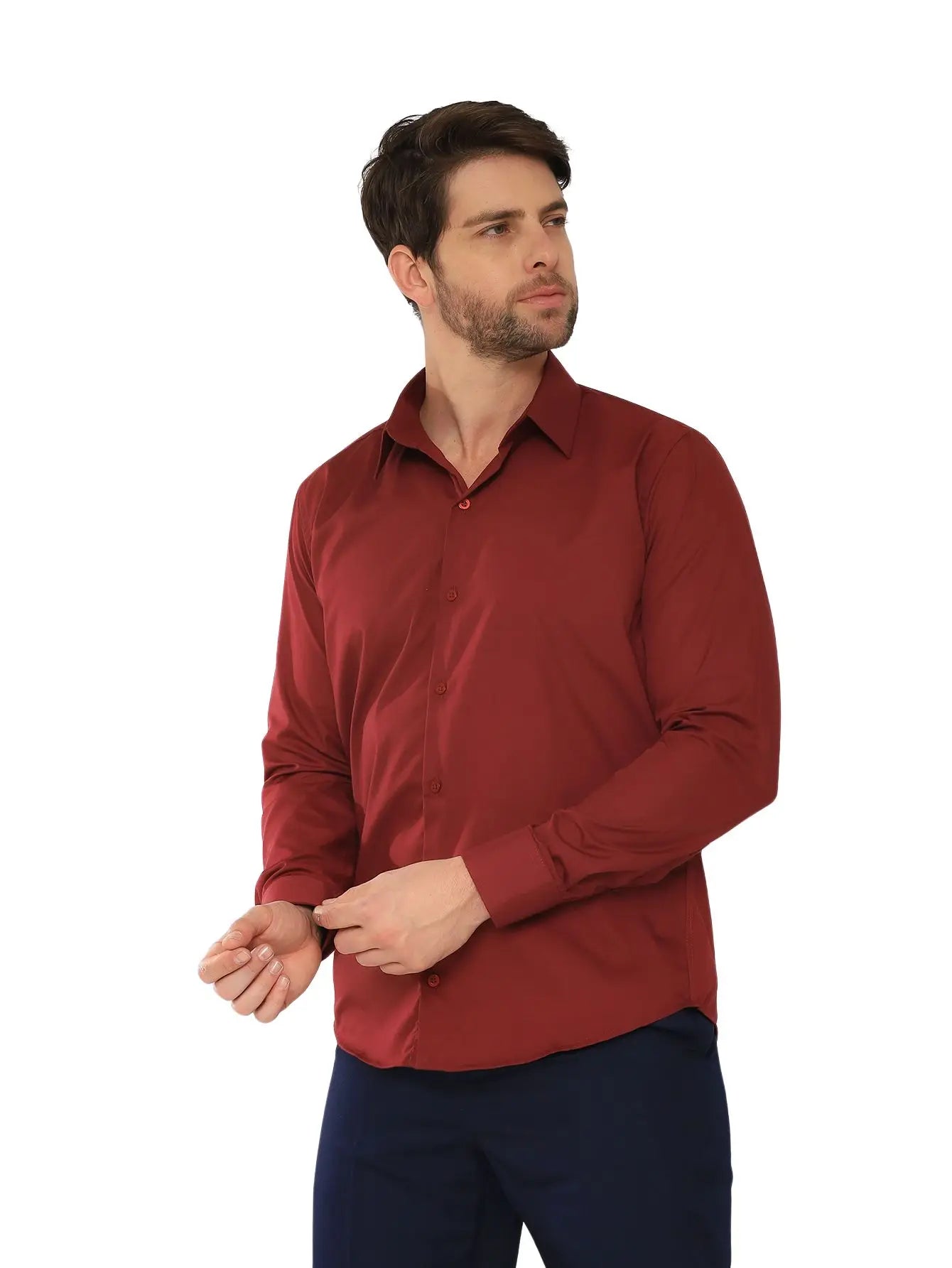 Men's Long Sleeve Slim Wine Social Shirt