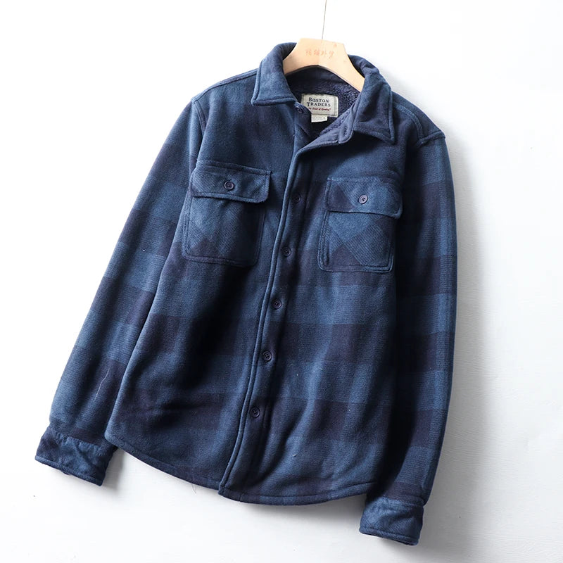 Thickened Plaid Shirt Coat Couples Style Fleece Lined Lamb Fur Casual Warm Outerwear for Men And Women Polyester Fabric