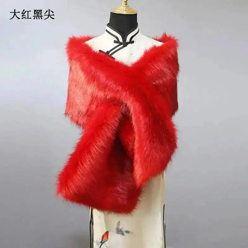 32 Colors 165*30cm Women Luxury Warm Faux Fox Fur Shawl Winter Ladies Plush Scarf Wraps Cloak Coat Wedding Long Cape Scarves