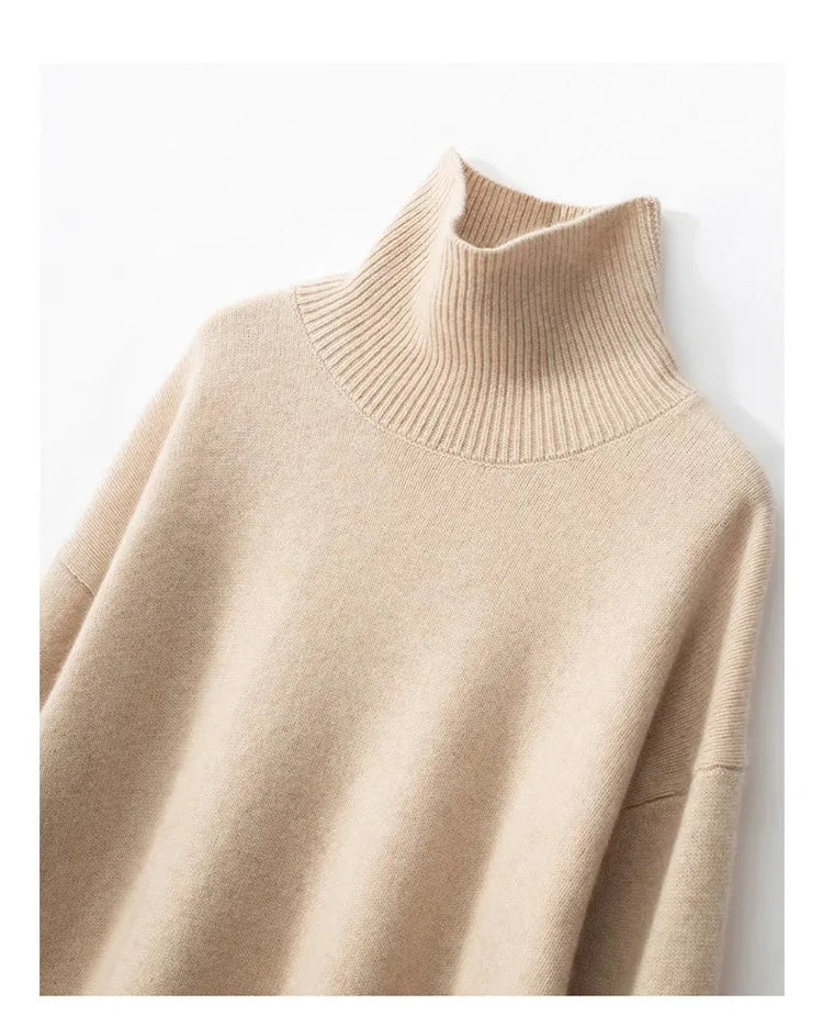 2024 Autumn and Winter New Thick Cashmere Sweater Women High Neck Pullover Sweater Warm Loose Knitted Base Sweater Jacket Tops