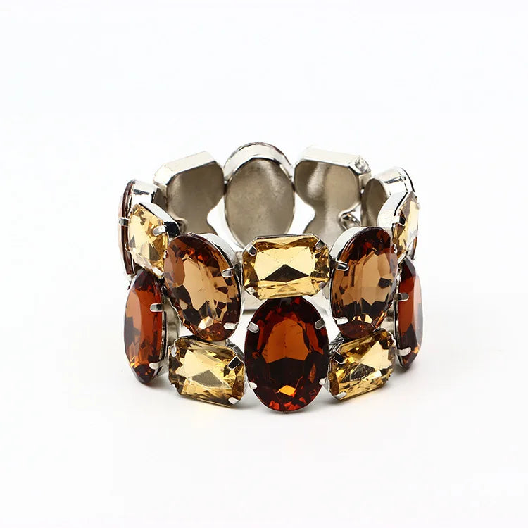 Fashion Exquisite Wide Elastic Color Rhinestone Bridal Bracelet for Women