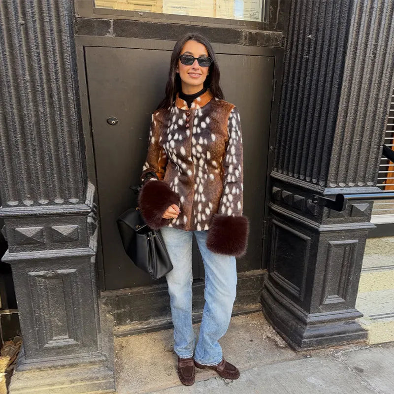 Spring Thin Fur Women's Coat Fashion Leopard Print Full Sleeve Female Jackets 2026 Spring Street New Single Breasted Lady Coats