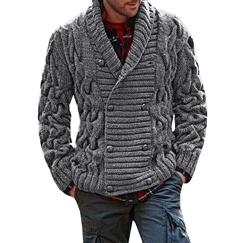 New Luxury and Fashionable Men's V-neck Double Breasted Thick Warm Knitted Cardigan Sweater Jacket Top